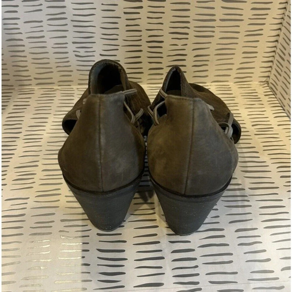 Eileen Fisher Womens 9.5 Sandals Block Heel Olive Khaki Leather Strappy Open Toe - Picture 3 of 7